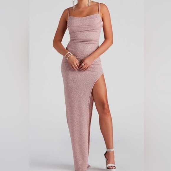 Windsor Dresses & Skirts - Windsor Dusty Rose Shimmer Maxi Skirt with High Slit
